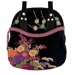 Y2k Lucky Brand Embroidered Purse Velvet Suede Shoulder Bag Rare Floral